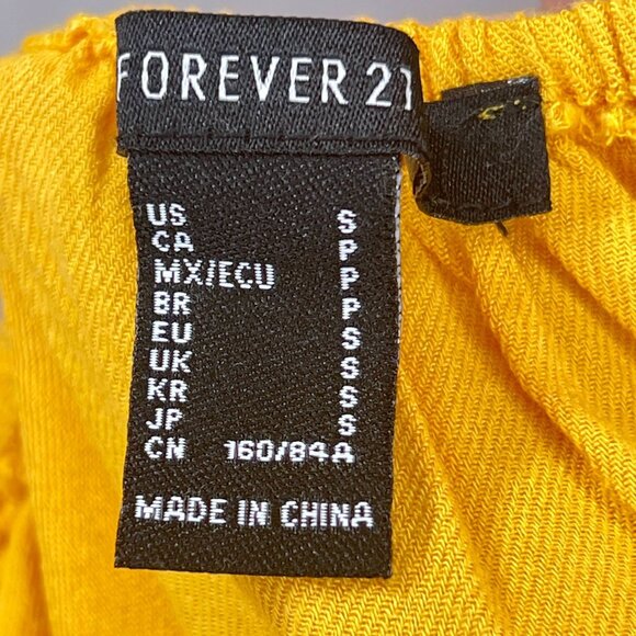 Forever 21 Boho Yellow Long Sleeve Mini Dress Square Neck Smocked Waist Ruffle - Picture 7 of 11